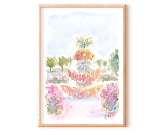 Charleston Pineapple Fountain Watercolor Wall Art Print (Digital Download)