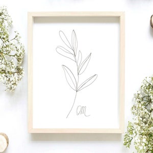 Minimalist Olive Branch Line Art Print: Botanical Drawing (Digital Download)