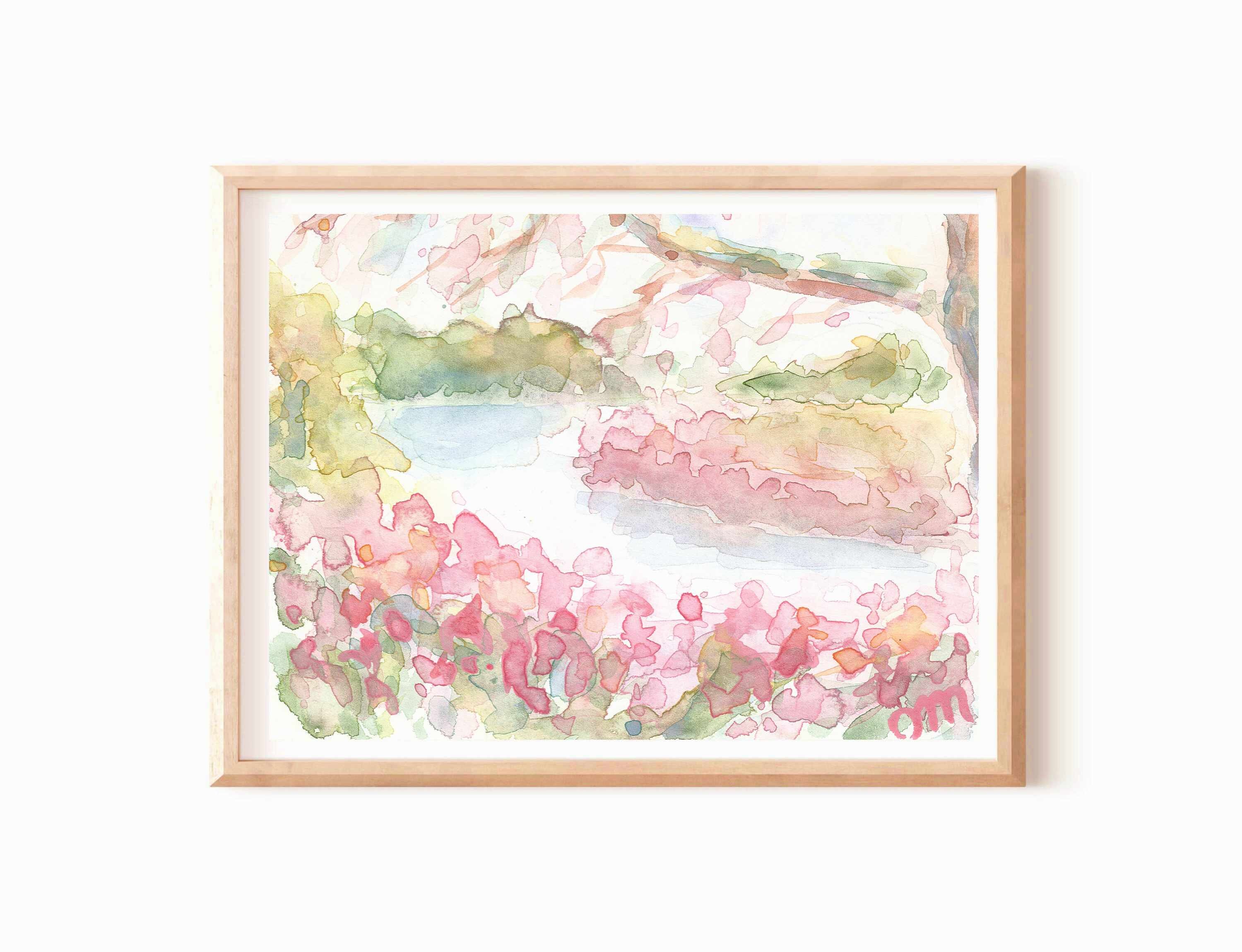 Pastel Pink Floral Watercolor Landscape Print (digital Download