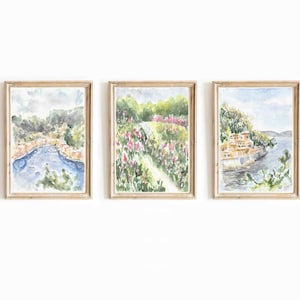 Mediterranean Coastal Watercolor Print Set: Vintage Italian Seascape (Digital Download)