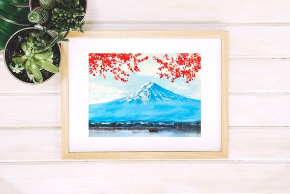 Mount Fuji Japanese Landscape Art Print: Asian Mountain Painting