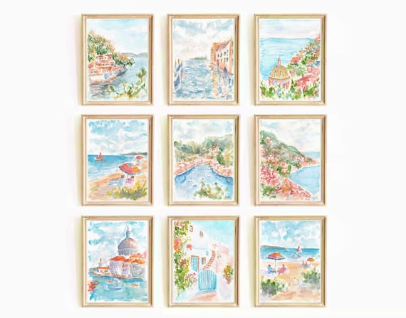 Italy Coast Watercolor Print Set: Amalfi, Venice, Portofino Wall Art (Digital Download)