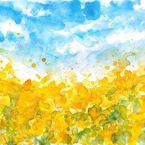 Ukrainian Landscape Digital Print Sunflower Field Ukraine Digital Download Abstract Sunflowers Printable Wall Art Watercolor Digital Print