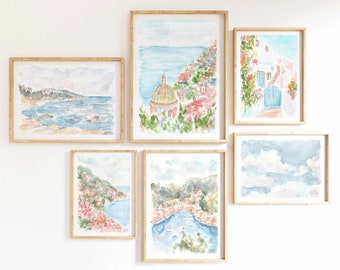 Amalfi Coast Watercolor Print Set: Italy, Positano, Cinque Terre (Digital Download)