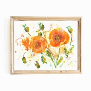 California Poppy Watercolor Digital Print Orange Flower Instant Download Colorful Flower Printable Wall Art Abstract Floral Instant Download