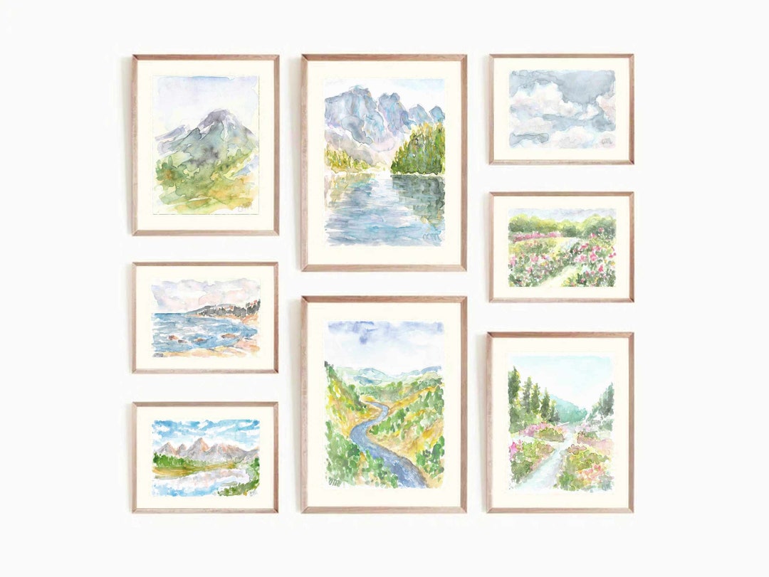 Mountain Landscape Watercolor Print Set: Nature Gallery Wall Art ...