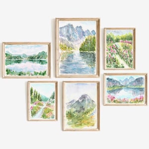 Bergsee Wasserfarben Druck Set: Colorado & Banff Landschaft (Digitaler Download)