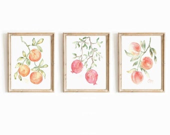 Pastel fruit aquarelprint set: zomerkeuken muurkunst (digitale download)