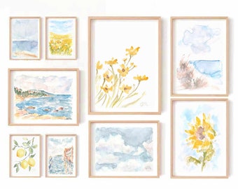 Santorini Coast Watercolor Digital Print Greece Seascape - Etsy