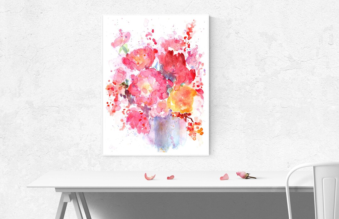 Pink Peony Bouquet Watercolor Print: Abstract Floral Art (digital ...