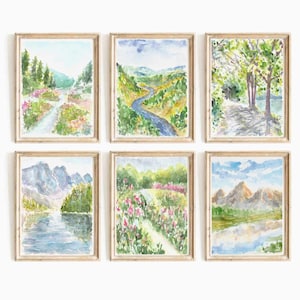 Set von 6 Berg Natur Landschaft Aquarell Druck 6 Stück Colorado Berg druckbare Wand Kunst Grand-Teton-Nationalpark Instant Download