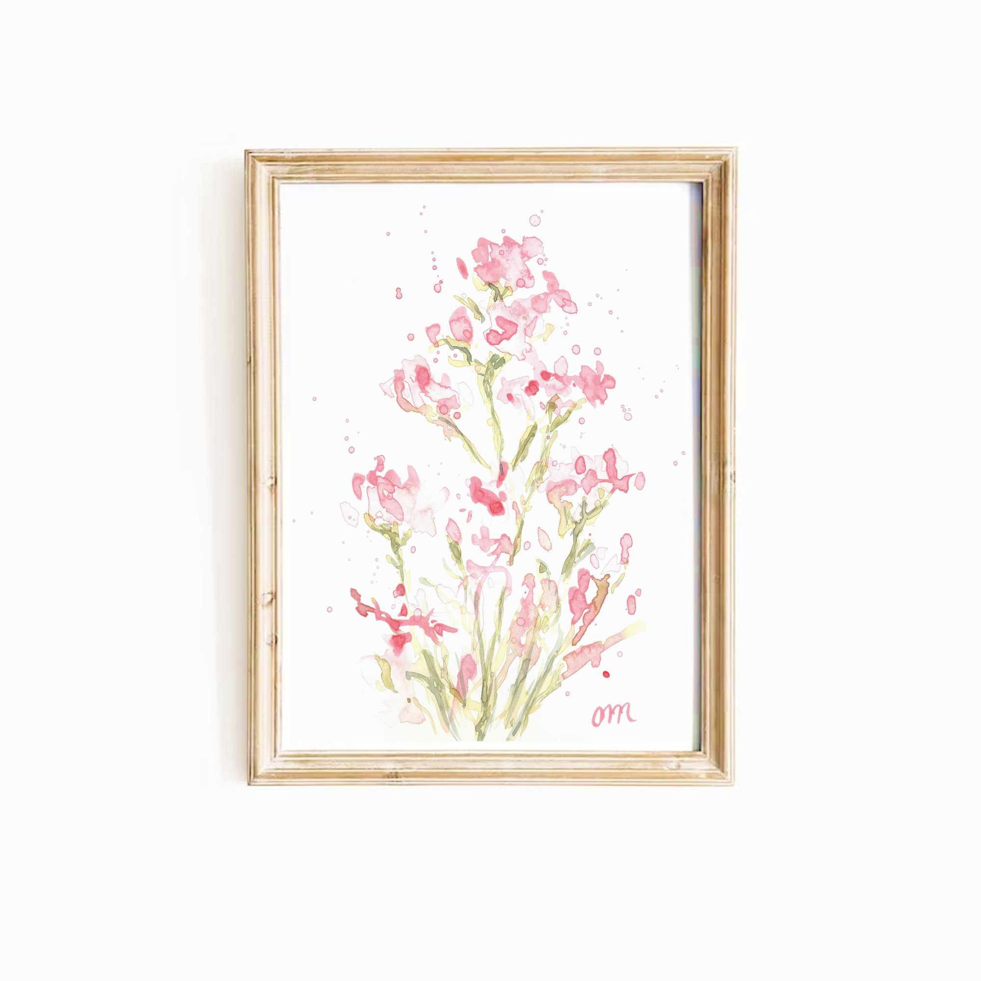 Pastel Pink Floral Watercolor Print Set: Summer Botanical Wall Art ...