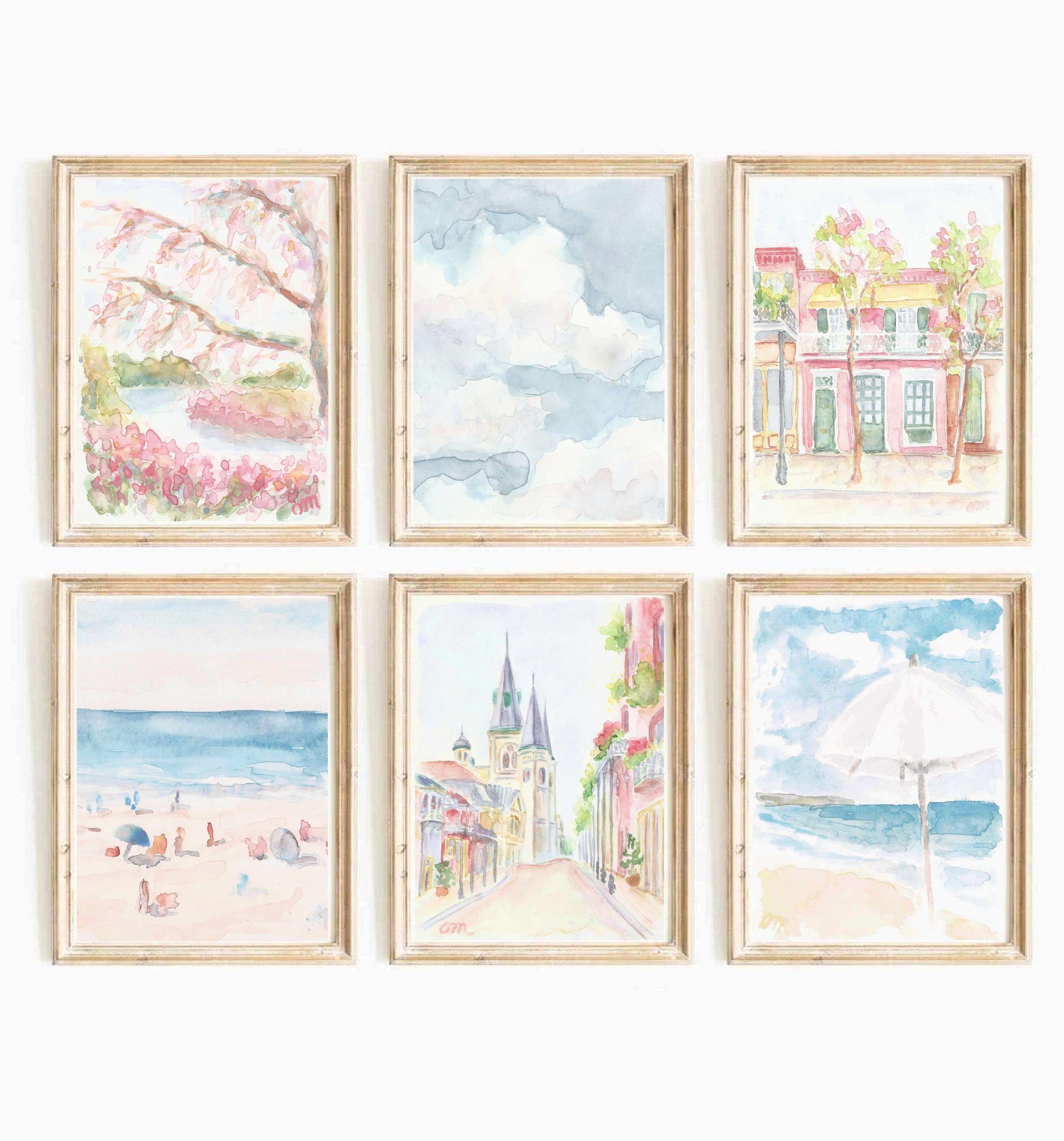 Pastel Pink New Orleans Watercolor Print Set: Pastel Blue Coastal Beach Wall Art (Digital Download)