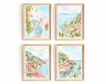 Amalfi Coast Watercolor Print Set: Italy Mediterranean Wall Art (Digital Download)