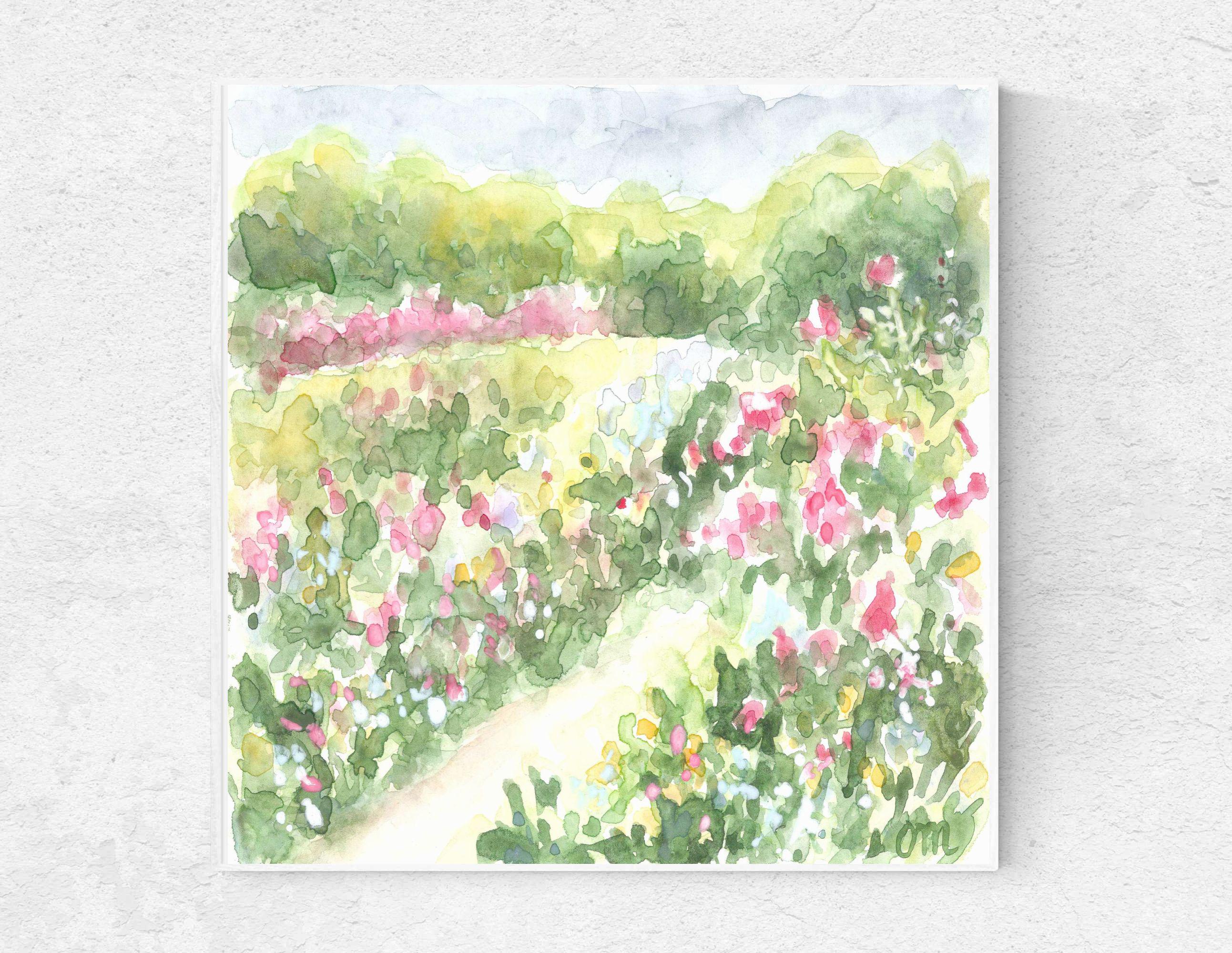 ガーデン　風景画　海　版画　アクリル画　水彩画　花　フラワー　カラフル 白　夕景 アクリル額アメリカで版画化 花の絵 花 アート フラワー フラワー