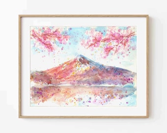 富士山の水彩画：日本の桜アート（デジタルダウンロード） - Etsy 日本