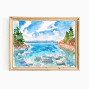 Lake Tahoe Watercolor Print: California Coastal Landscape (Digital Download)