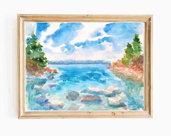 Lake Tahoe Watercolor Print: California Coastal Landscape Wall Art (Digital Download)