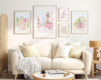 Pastel Pink Paris Watercolor Print Set: Eiffel Tower Gallery Wall (Digital Download)