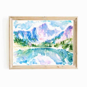 Grand Teton Bergsee Aquarell Digitaldruck Nationalpark Delta Lake Sofortiger Download Berg Natur Landschaft druckbare Wandkunst