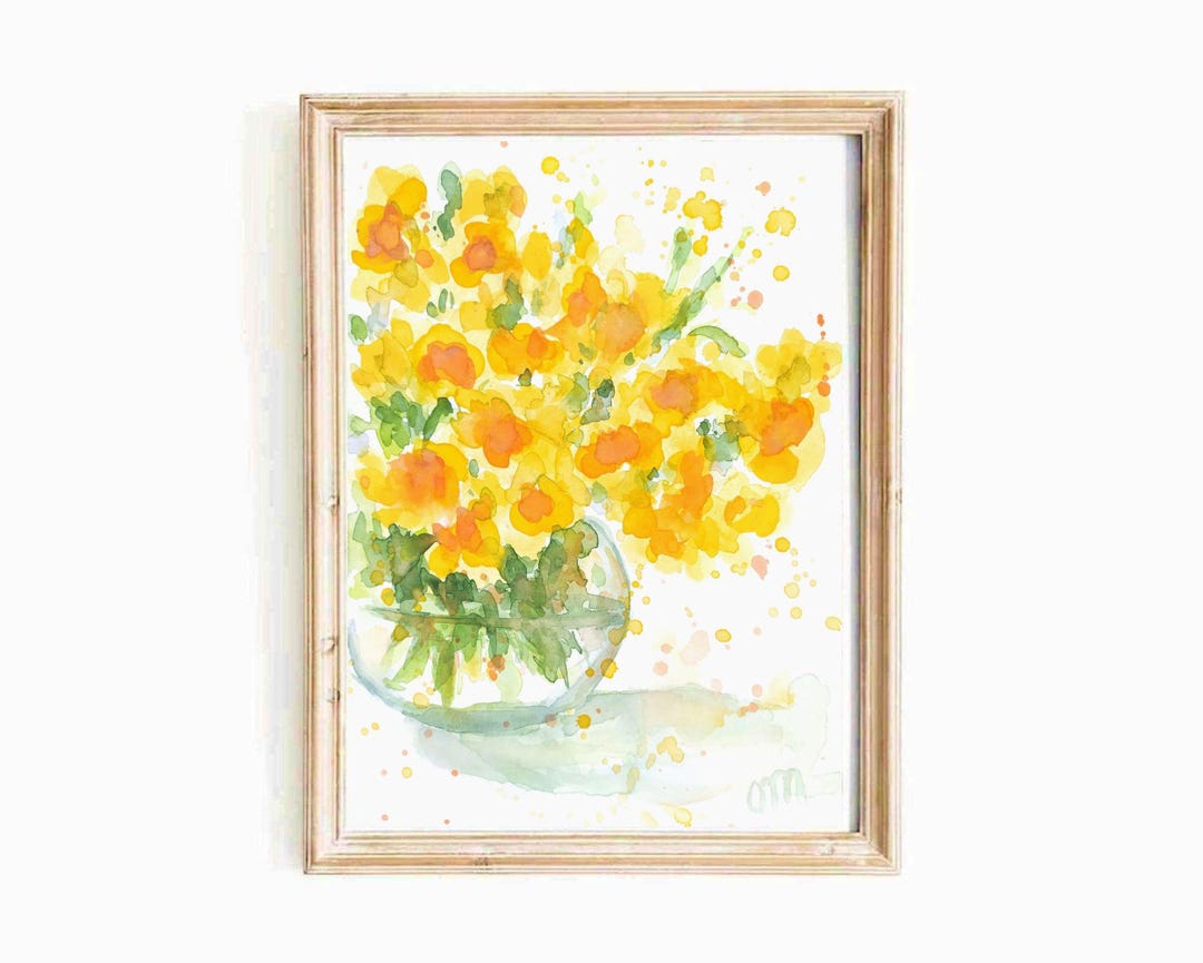 Yellow Daffodil Watercolor Print: Spring Girly Floral Wall Art (digital ...
