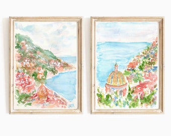 Amalfi Coast Watercolor Print Set: Italian Seascape Wall Art (Digital Download)