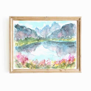 Grand Teton Bergsee Aquarell Digitaldruck Nationalpark Jenny Lake Teton Berglandschaft druckbare Wandkunst sofortiger Download