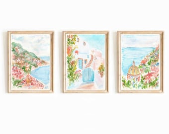 Amalfi Coast Watercolor Print Set: Italy Seascape Wall Art (Digital Download)