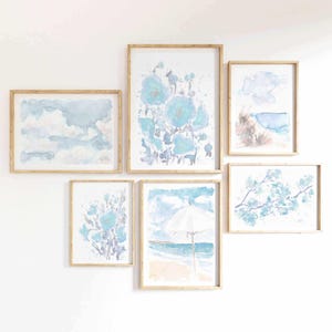 Pastel Blue Watercolor Print Set: Coastal Beach Wall Art (Digital Download)