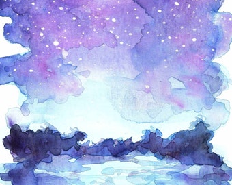 ギャラクシー水彩画プリントセット：星空の風景を描いた天体ウォール