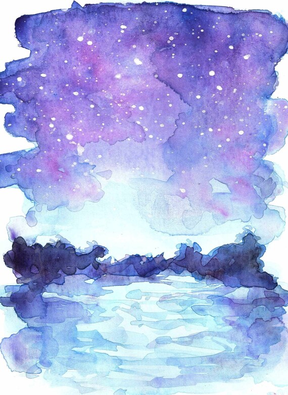 ギャラクシー水彩画プリントセット：星空の風景を描いた天体ウォール