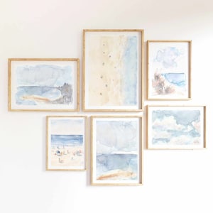 Pastel Blue Beach Watercolor Print Set: Coastal Hawaii Wall Art (Digital Download)