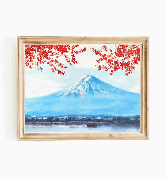 Mount Fuji Japanese Landscape Art Print: Asian Mountain Painting