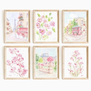 Pastel Pink Paris Watercolor Print Set: Eiffel Tower, Floral Wall Art (Digital Download)