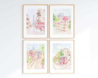 Paris Eiffel Tower Watercolor Print Set: Pastel Pink Parisian Art (Digital Download)