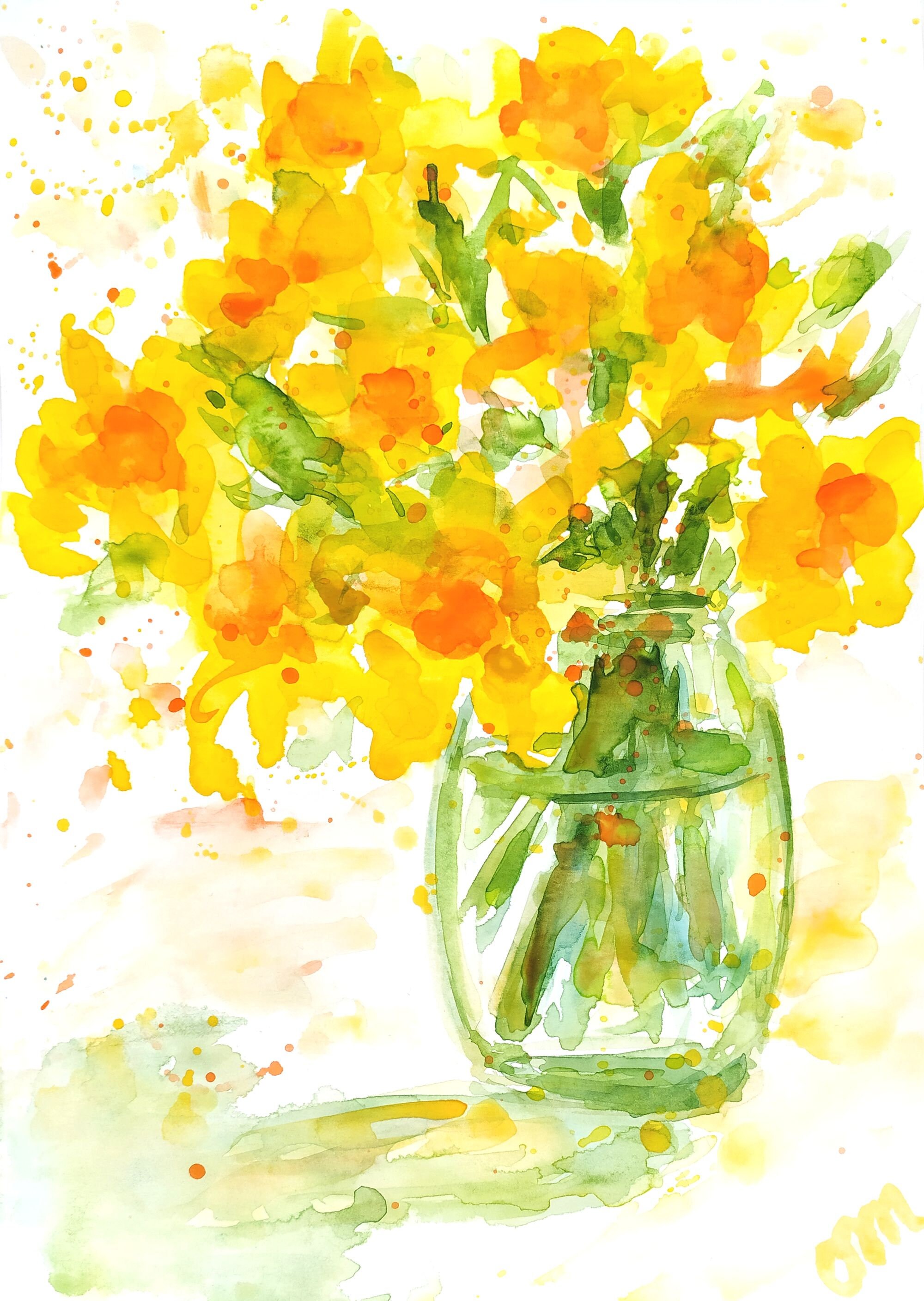 Yellow Daffodil Watercolor Printable Wall Art Yellow | Etsy