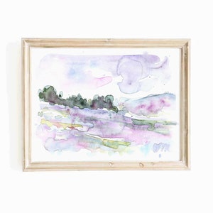 Tuscany Flower Fiels Watercolor Print Lavender Field Italy Painting Tuscany Landscape Instant Download Purple Flower Printable  Wall Art