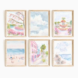 Charleston Watercolor Print Set: Pastel Pink & Blue, Rainbow Row (Digital Download)