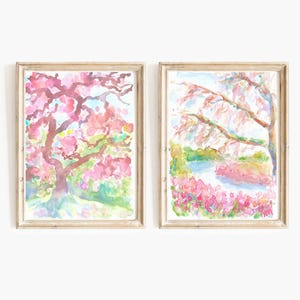 Pastel Pink Blooming Tree Watercolor Print Set (Digital Download)