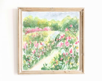 Rose Garden Watercolor Print: Impressionist Floral Landscape Wall Art (Digital Download)
