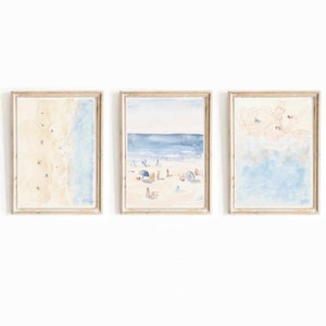 Pastel Blue Beach Watercolor Print Set: Hawaii Coastal Wall Art (Digital Download)