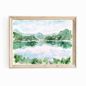 Norway Mountain Lake Watercolor Digital Print Lake Printable Wall Art Lofoten Norway Painting Serene Scandinavian Landscape Instant Download