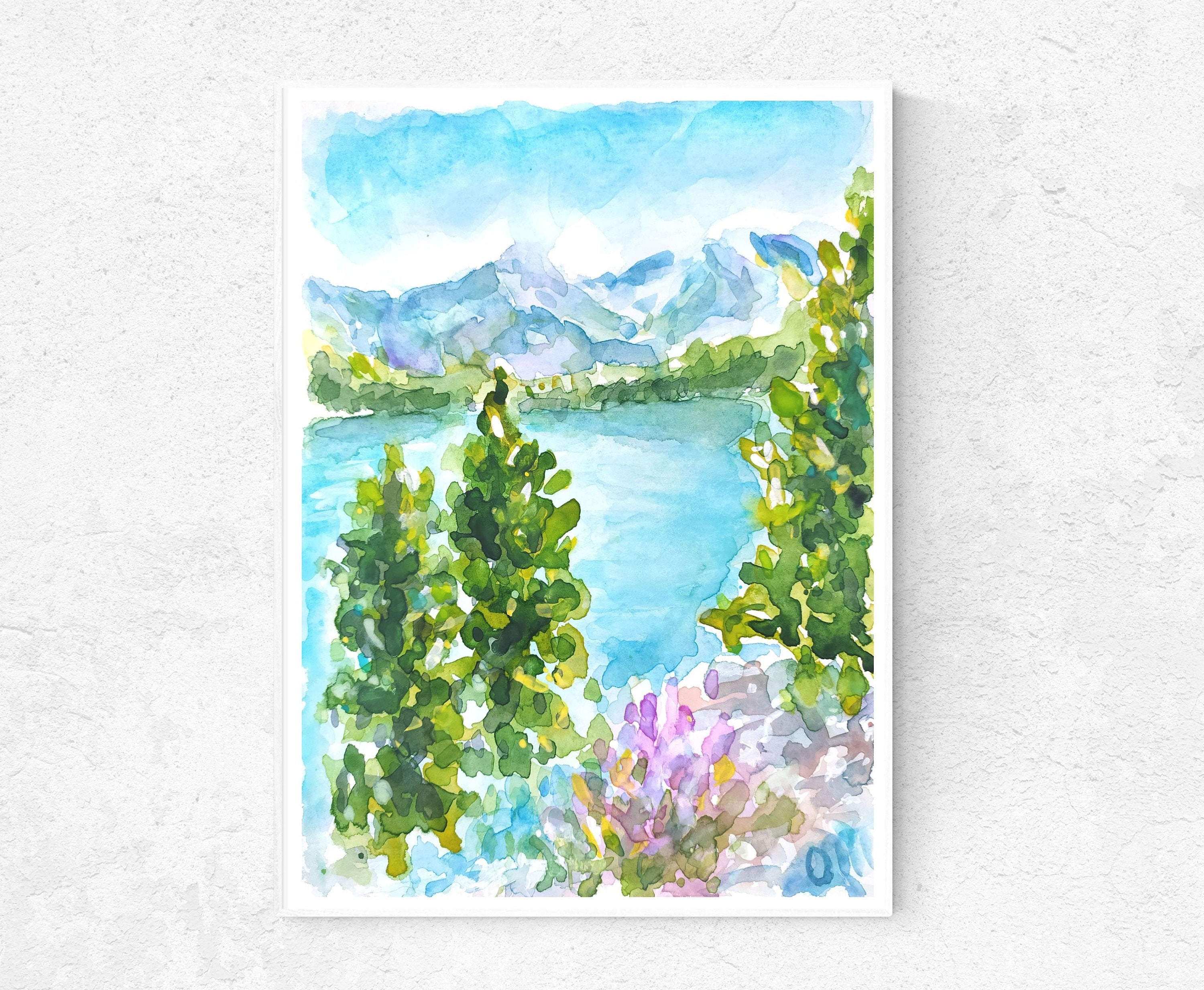 Prints Lake Tahoe Watercolor Print California Coast Lake Watercolor ...