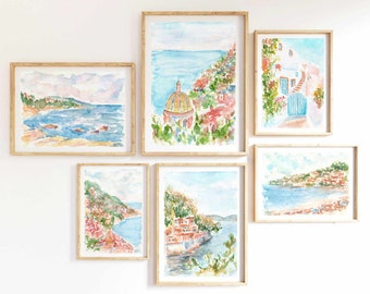 Amalfi Coast Watercolor Print Set: Italy Mediterranean Wall Art (Digital Download)