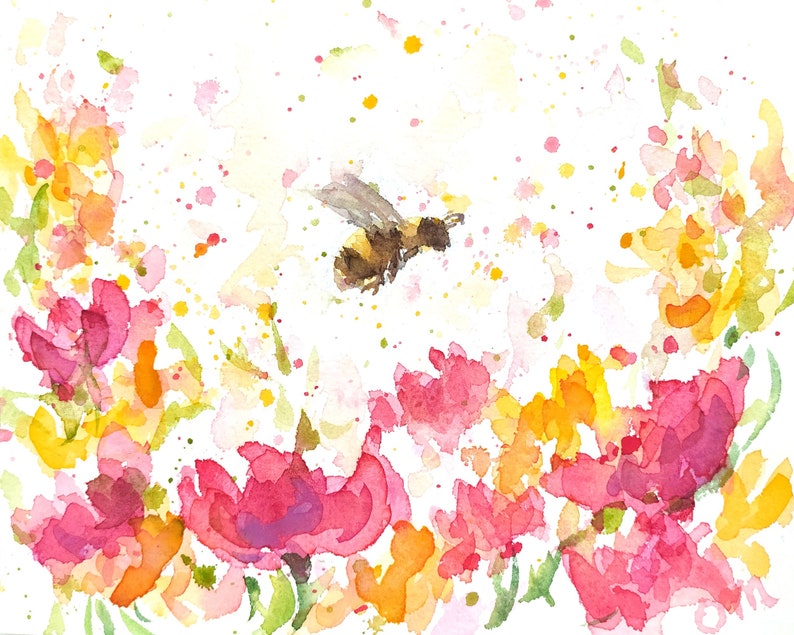 Biene Aquarell Druck Biene auf Blume Instant Download - Etsy.de