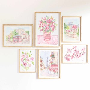 Pastel Pink Paris Watercolor Print Set: Eiffel Tower Floral Art (Digital Download)