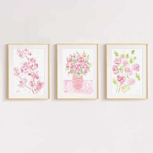 Pink Floral Watercolor Print Set: Botanical Wall Art (digital Download ...
