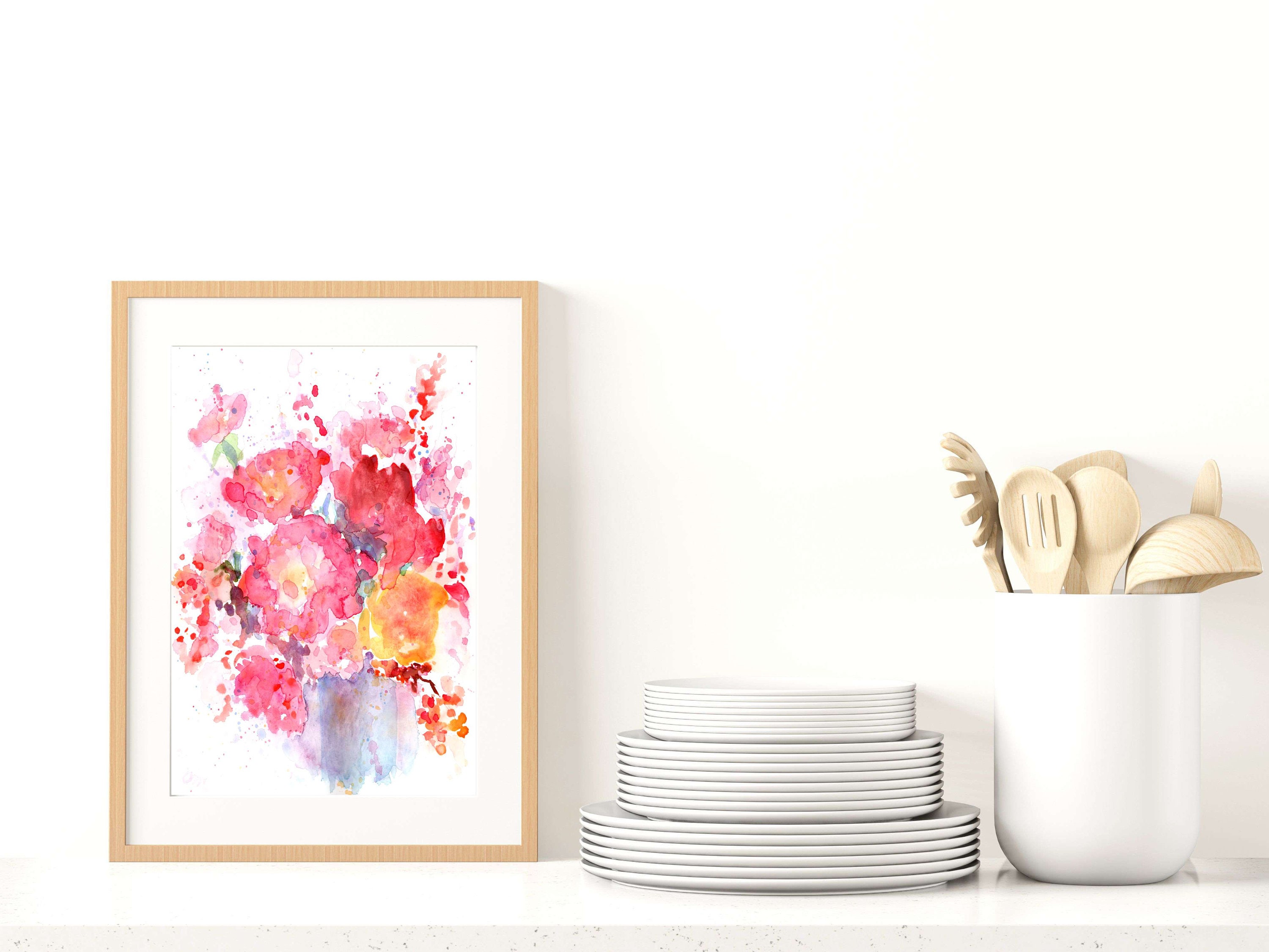 Pink Peony Bouquet Watercolor Print: Abstract Floral Art (digital ...