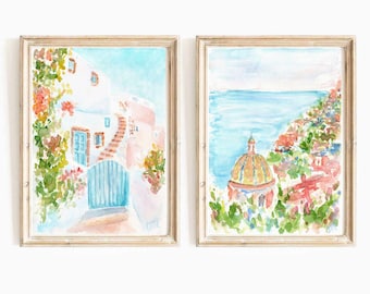 Amalfi Coast Watercolor Print Set: Positano Italy Coastal Wall Art (Digital Download)