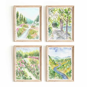 Watercolor Landscape Print Set: Countryside Nature Wall Art (Digital Download)